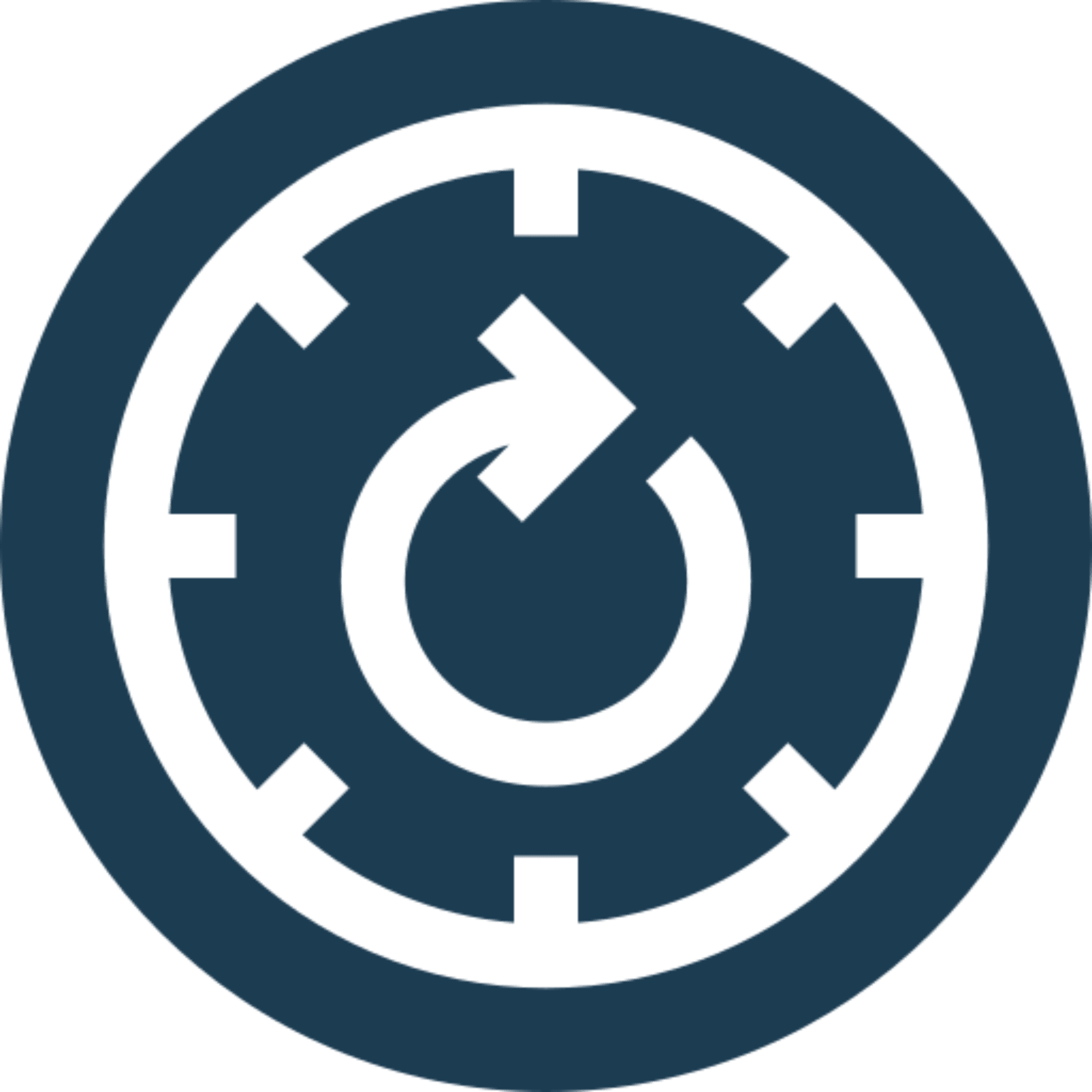 Blue circular reset arrow gear icon